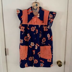 Vintage Radlee blue smock dress with red white blue faux appliqué floral Size M